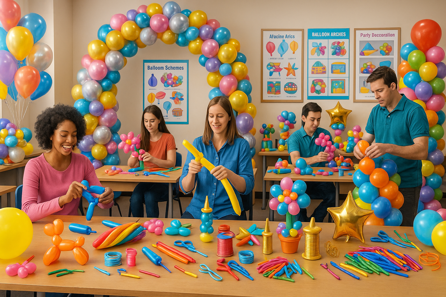 Escuela de Decoración y Armado de Arte con Globos y diversos materiales para Fiestas